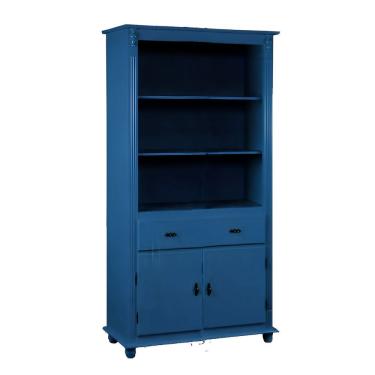 Imagem de Estante Livreiro De Madeira Com 1 Gaveta E 2 Portas Pés Torneados - Azul Bic Laca