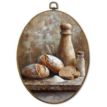 Imagem de iEFEY Decoração de arte de parede em tela emoldurada de cozinha de padaria vintage, decoração rústica de natureza morta, decoração de impressão em tela para pendurar pão, hora do chá, decoração para