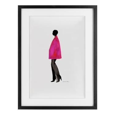 Imagem de Stupell Industries Impressão emoldurada preta com revestimento rosa fúcsia design sob vidro por Simone Elum, 20 x 14