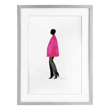 Imagem de Stupell Industries Impressão emoldurada cinza com revestimento rosa fúcsia design sob vidro por Simone Elum, 20 x 14