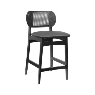 Imagem de Banqueta Organik Encosto Anatômico com Telinha Rattan - Preto - Assento Estofado Corano Preto