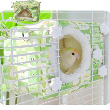 Imagem de Grande casa de ninho de pássaros quente de inverno com janela transparente visível na parte de trás para facilitar a observação, cama de pássaro suspensa de uso duplo para gaiola, cabana de galpão de