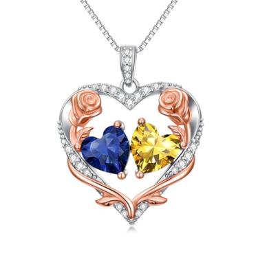 Imagem de Zoeniya Colar de coração rosa para mulheres banhado a ouro branco 18 k 12 meses com pedra do mês de nascimento, presente de aniversário e Natal para sua esposa, namorada, 25mm, base, Zircônia cúbica