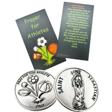 Imagem de Conjunto de tokens de São Sebastião, pacote esportivo, bugiganga de metal italiano com cartão sagrado de oração para atletas