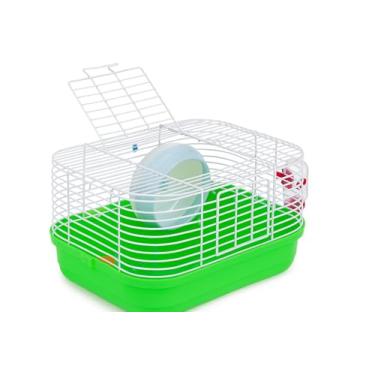 Imagem de Gaiola para Roedores Pequenos – Modelo Verde com Roda, Bebedouro e Grade de Metal – Fácil de Montar, Limpar e Manter o Hamster Confortável e Ativo