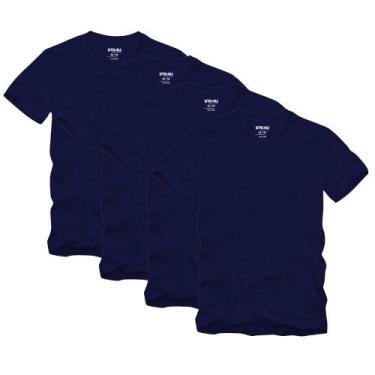 Imagem de KIT 4 Camisetas Masculina Lisa Slim Algodão Premium Stock4U, GG, Azul 