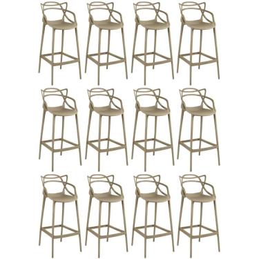 Imagem de Kit 12 Banquetas Allegra Com Encosto Design Cozinha/bancada - Nude