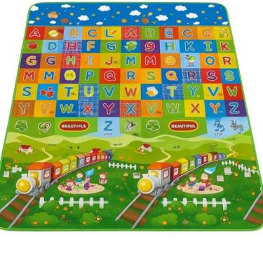 Imagem de Tapete de Atividades Infantil Dobrável 120x180cm Tatame Bebê Dupla Face Impermeável Antiderrapante Portátil Macio Antialérgico Educativo Multiuso (Trem)