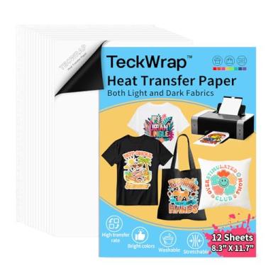 Imagem de TECKWRAP Papel de transferência de calor para t-shirts para impressão, prensa térmica de 8,3 x 11,7 polegadas, 12 folhas de vinil de transferência de calor imprimível mate para impressora de injeção