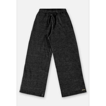 Imagem de Calça Wide Leg em Malha Canelada Infantil Menina Up Baby, Preto, 1