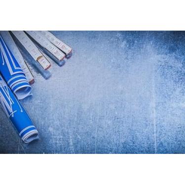 Imagem de Quadro Decorativo com Estampa Blue Blueprints Wooden Meter Metallic Copyspace 30 x 30 Papel 3 unidades