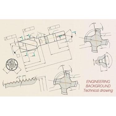 Imagem de Quadro Decorativo com Estampa Mechanical Engineering Drawingssepia Tap Tools 50 x 50 Papel 1 unidade