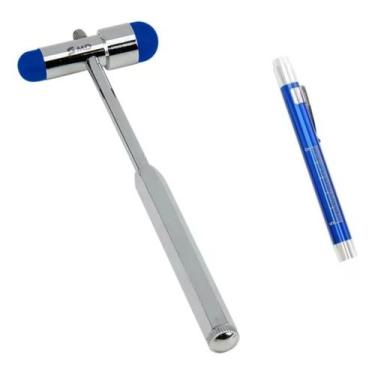 Imagem de Kit Martelo De Reflexo Buck + Lanterna Clínica Led - MD, Azul