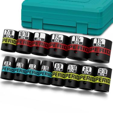 Imagem de Aiourx Conjunto de soquetes de impacto de 14 peças de 1/5.1 cm, soquete raso de 3/20.3 cm a 1-1/10.2 cm, SAE, 6 pontos, CR-V, manutenção automotiva, fabricação de máquinas