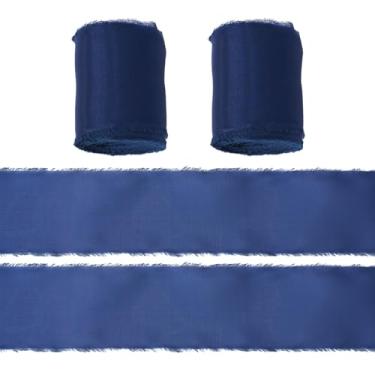 Imagem de Spritewelry Fita de chiffon de organza de 10 metros de 40 mm fita decorativa para artesanato azul escuro seda como franjas fitas de tecido para casamento buquês de flores para embrulho de presente