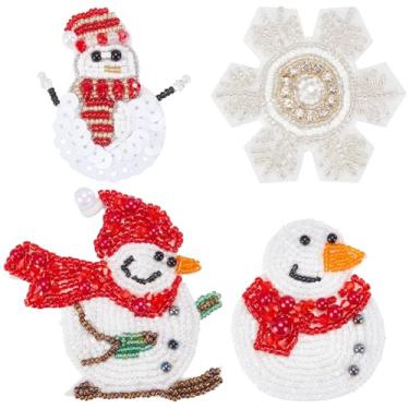 Imagem de INFUNLY Conjunto de 4 peças de adesivos de contas de boneco de neve costurados no floco de neve brilhante bordado com tema de Natal inverno aplique de strass aplique de cristal para roupas, bolsas