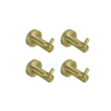 Imagem de Suporte de toalha de parede em aço inoxidável dourado escovado, suporte para papel higiênico, gancho para roupão, porta-copos, escova de vaso sanitário, acessórios para banheiro, 4 ganchos duplos