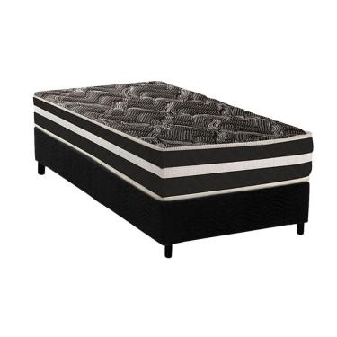 Imagem de Cama Box Solteiro: Colchão Ortopédico Paropas D28 AG80 Master Black Double Face + Base CRC Suede Black (88x188)