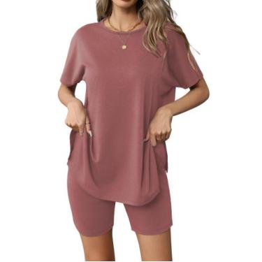 Imagem de Conjunto de pijamas femininos Ekouaer, manga curta, roupa esportiva, b