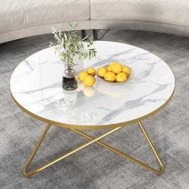 Imagem de Mesa de café HLR redonda com tampo de mármore sintético branco 90cm
