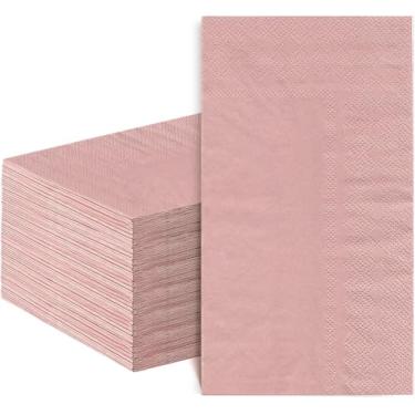 Imagem de 60 guardanapos de papel rosa toalhas de mão descartáveis para banheiro, casamento, jantar, aniversário, sobremesa, coquetel, bebida, festa e guardanapos de cozinha (2 camadas, 33 x 40 cm)