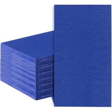 Imagem de 100 peças guardanapos de papel azuis toalhas de mão descartáveis para banheiro, casamento, jantar, aniversário, sobremesa, coquetel, bebida, festa e guardanapos de cozinha (2 camadas, 33 x 40 cm)