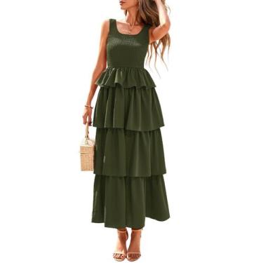 Imagem de Vestido feminino PRETTYGARDEN 2025, verão, sem mangas, verde militar