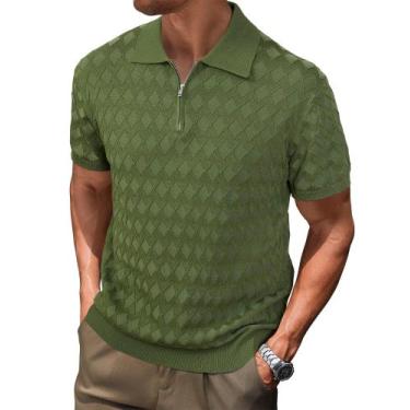 Imagem de Camisa polo Arach&Cloz Vestido casual de manga curta verde para homens