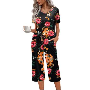 Imagem de Conjunto de pijama feminino Ekouaer de manga curta de algodão com calç