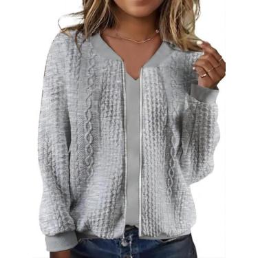 Imagem de Suéter Cardigan WROLEM com capuz com zíper para mulheres