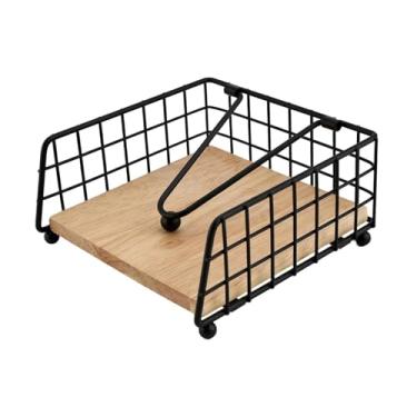 Imagem de Ｂｅｓｇａ Organizador de Porta-guardanapos Rústico E Estiloso, com Base de Madeira, para Mesa de Restaurante, Sala de Jantar E Casamento, Preto, Tamanho real