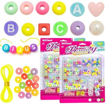 Imagem de Kit com 2 Cartelas de Miçangas Letrinhas com Fio Montar Pulseiras e Colares 400pçs