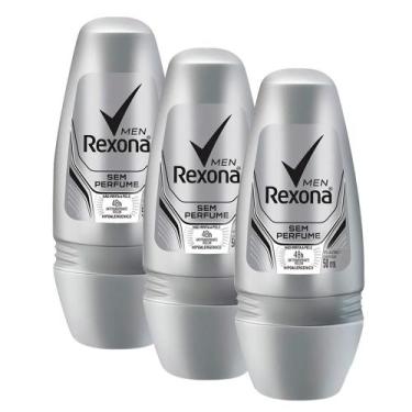 Imagem de Kit 3 Desodorante Rexona Men Sem Perfume Roll-on Antitranspirante 72h 