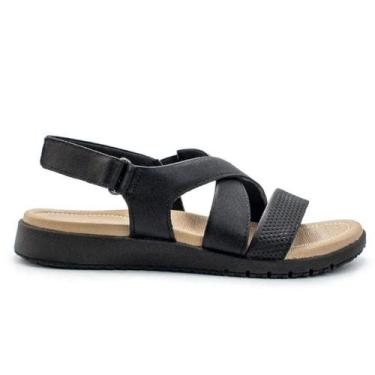 Imagem de Sandália Feminina tiras autocolantes Couro USaflex - Preto, 36