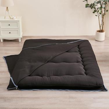 Imagem de Zelladorra Capa de colchão futon, protetor de colchão japonês com zíper, lavável na máquina (preto, Queen)