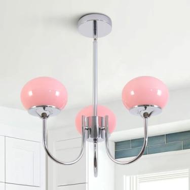 Imagem de BOKT Quarto De Meninas Nórdicas Elegante Lustre Rosa Moderno Com 3 Luzes Cromadas Sputnik Sala Jantar Oval Iluminação Pendente Vidro Altura Ajustável Para Tetos Baixos E Altos