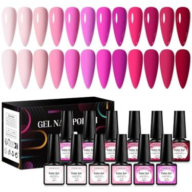 Imagem de Four Lily Conjunto de esmalte de gel de 12 cores, kit de esmalte de gel rosa choque vermelho rosa nude coleção Fall in Love Lâmpada de LED UV para mulheres e meninas
