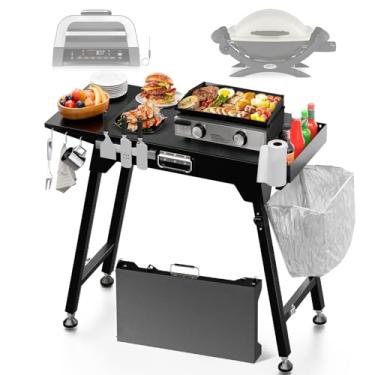 Imagem de Suporte de grelha para chapa Blackstone, carrinho de chapa portátil adequado para ninja, Weber, Blackstone grelha de mesa de 43/55 cm, mesa dobrável para grelhar ao ar livre, mesa de preparação de