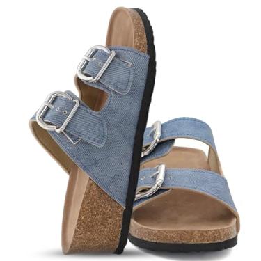 Imagem de YOKI LORAYN-10 Sandálias femininas plataforma com fivela dupla - sandália plataforma confortável, estilo slip-on de verão, sandália plataforma versátil e elegante feminina, Jeans, 38