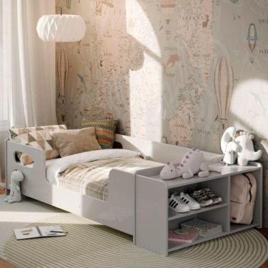 Imagem de Cama Infantil Aconchego Com Grades E Sapateira Cinza - MAXI DO BRASIL
