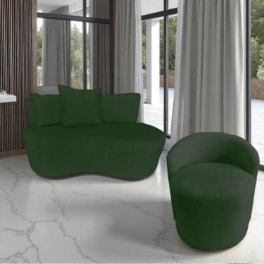 Imagem de Kit Namoradeira + Poltrona Yara Orgânica Suede Verde - Mansão Decor