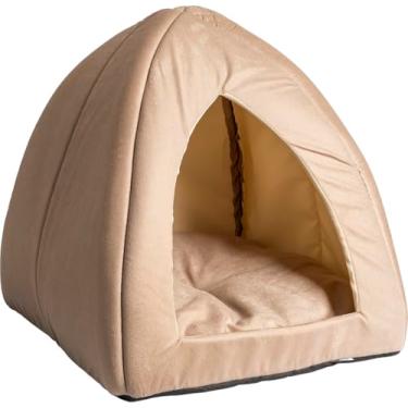 Imagem de Cama Toca 2 em 1 para Gato ou Cão | Design Dobrável, Confortável e Versátil | Para Todas as Estações (BEGE)