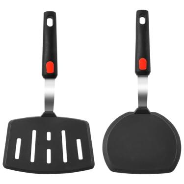 Imagem de XYDHQS 2 espátulas de silicone, espátula de cozinha resistente ao calor para panelas antiaderentes, espátula larga sólida e ranhurada para uso em cozinhas, virar ovos, peixes, panquecas, pode ser