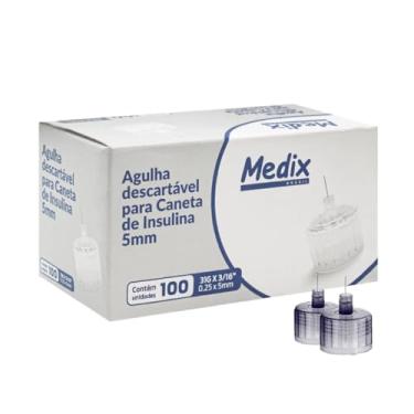Imagem de Agulha para Caneta de Insulina, Descartável, 5mm, 31G, Aço Inoxidável, com Tampa Plástica Estéril, Uso Subcutâneo, Caixa com 100 Unidades