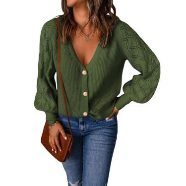 Imagem de Suéter de cardigã Astylish feminino tricotado com frente aberta verde 