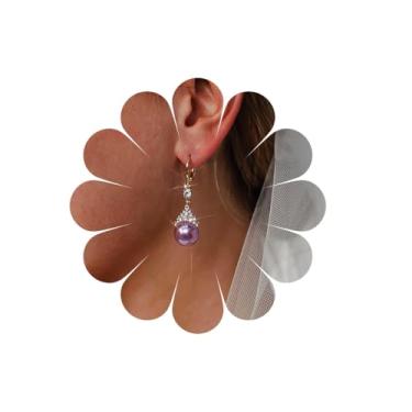 Imagem de TseanYi Brincos pendentes de pérola roxa vintage cristal pérola brincos de argola violeta brincos de gota de contas de casamento brincos de noiva brinco de brinquedo para mulheres, Zinco, Sem pedra