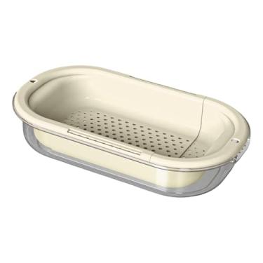 Imagem de Baoblaze Sobre a pia, escorredor extensível, cesta de peneira, conjunto de escorredor doméstico para massas, restaurante, pratos secos, morango, Amarelo Cremoso