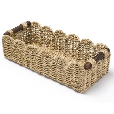 Imagem de Cesto de armazenamento de papel higiênico organizador de balcão de banheiro cestas de vime para organizar cesta fofa para quarto, berçário, cozinha, banheiro, decoração - alga marinha bege