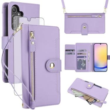 Imagem de Asuwish Capa de celular para Samsung Galaxy A15 5G/4G carteira com zíper, protetor de tela de vidro temperado e alça de pulso transversal, porta-cartão de crédito flip A 15 G5 15A mulheres meninas