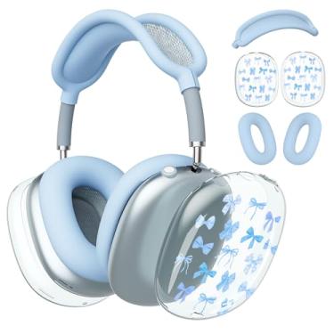 Imagem de BlHMCASE Capa de fone de ouvido para AirPods Max, lindo laço azul kawaii, capa de silicone azul para fones de ouvido para Apple AirPods Max